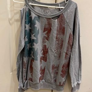 Chasor grey sweatshirt with stripes and stars. Size XS